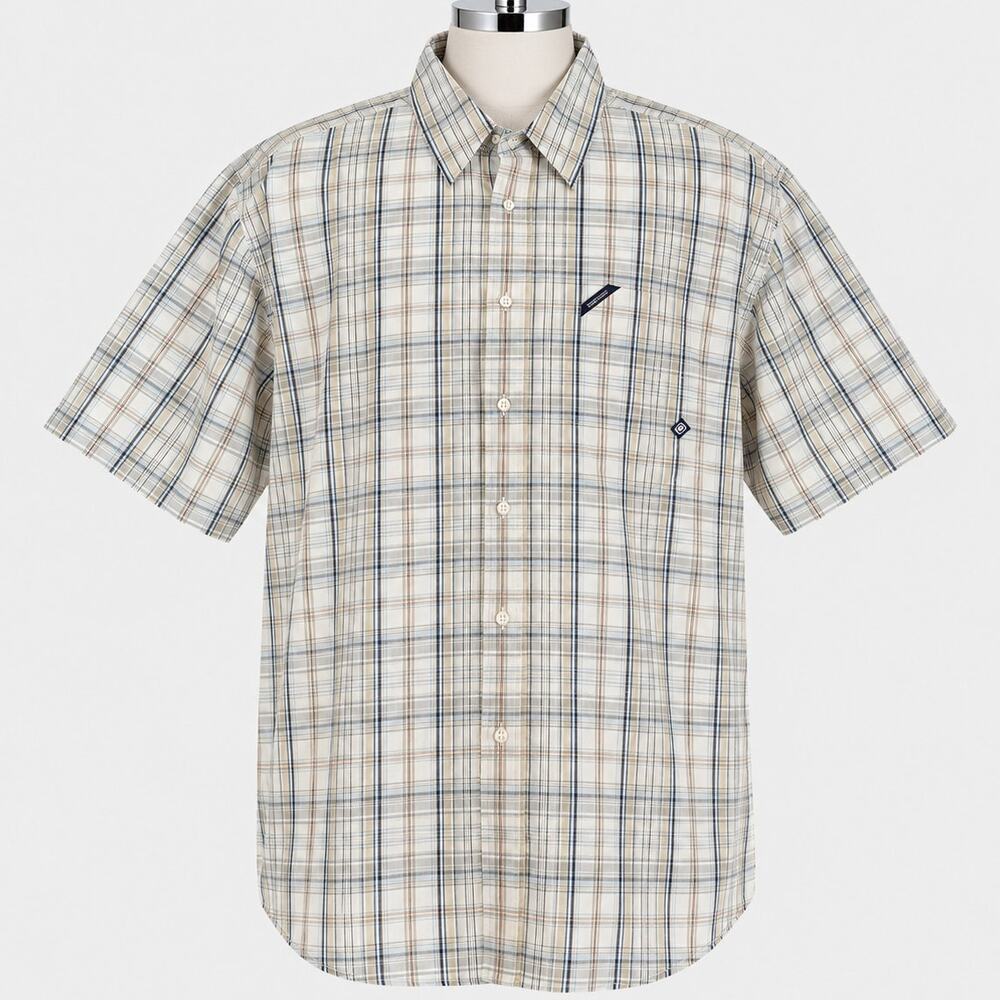 Ecko Unltd Plaid Button Front Shirt Men's 2XL Short Sleeve Cotton Beige Blue